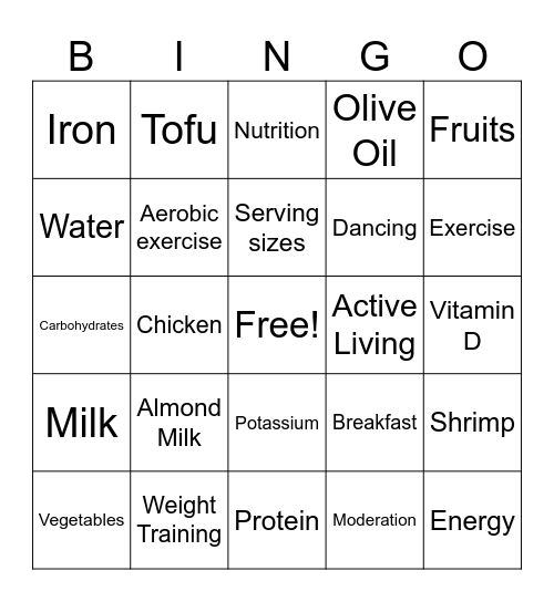 Family Fun: Nutrition Bingo Card