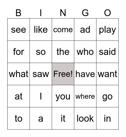 Lesson 1 - Lesson 6 Bingo Card