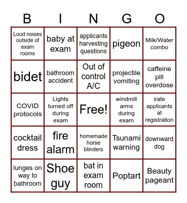Bar Exam Bingo Card