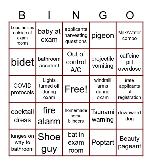 Bar Exam Bingo Card
