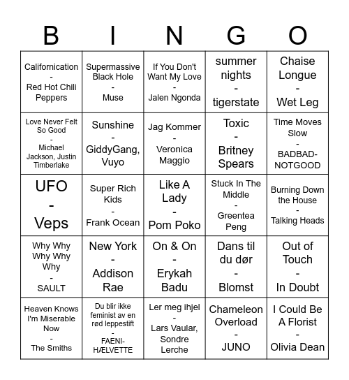 AKKS Musikkbingo 03.11 runde 2 Bingo Card