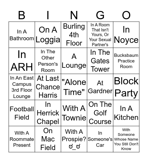 Hookup Bingo Card