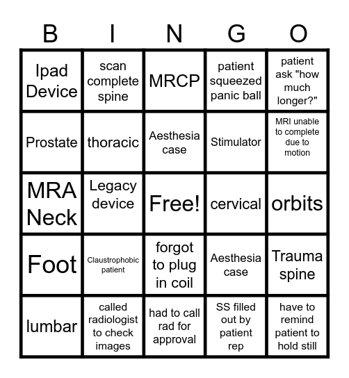 MRI  Bingo Card