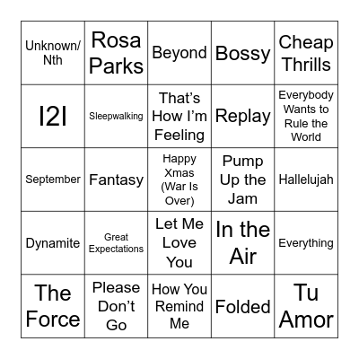 MUSIC BINGO Card