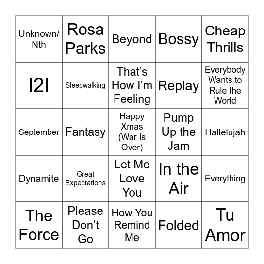 MUSIC BINGO Card