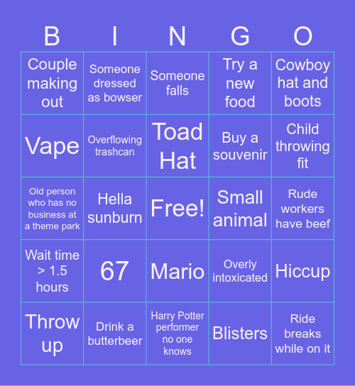 Universal bingo (Epic day!!!) Bingo Card