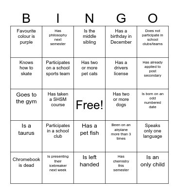 Untitled Bingo Card