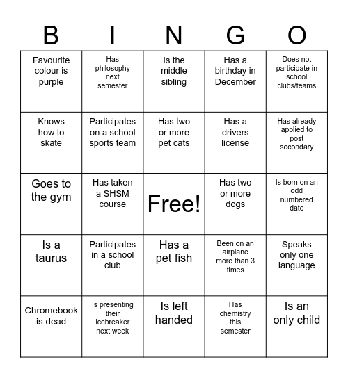 Untitled Bingo Card