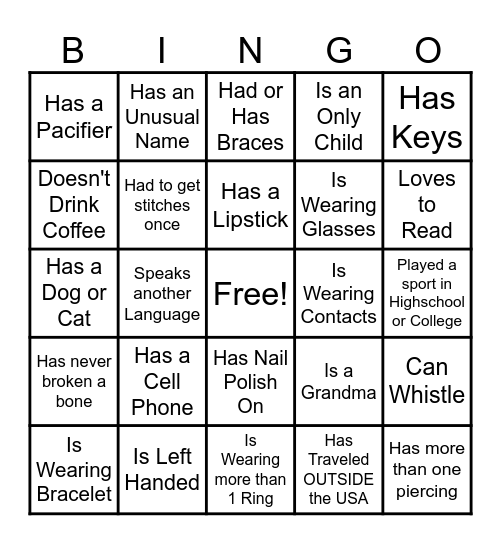 FIND THE PERSON WHO.... Bingo Card