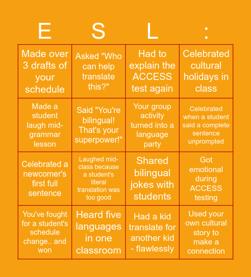 ESL BINGO Card