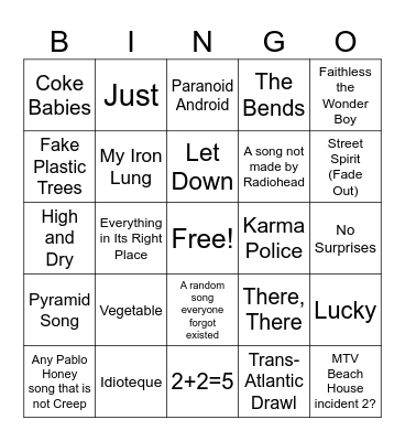 Radiohead new shows Bingo Card