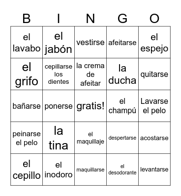 Español 2 Unidad 2 Vocab Lección A Bingo Card