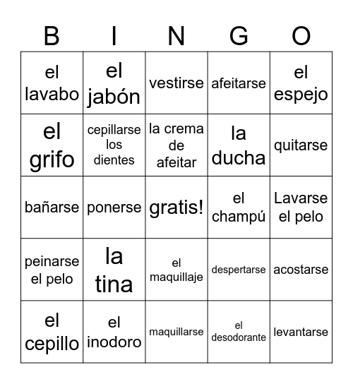Español 2 Unidad 2 Vocab Lección A Bingo Card