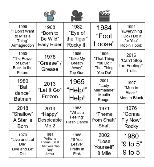 SONGS FROM MOVIES Bingo Card