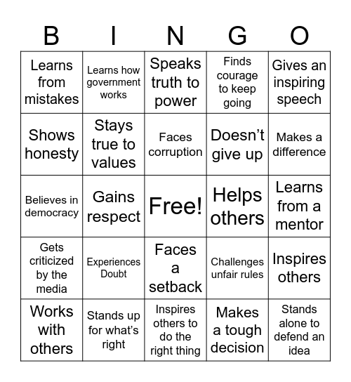 Mr. Smith Goes to Washington Bingo Card