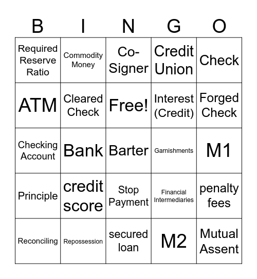 MP2 Vocab Bingo Card