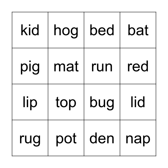PHONICS 1-3 BINGO Card