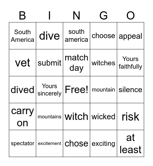 vocabulary unit 1 Bingo Card