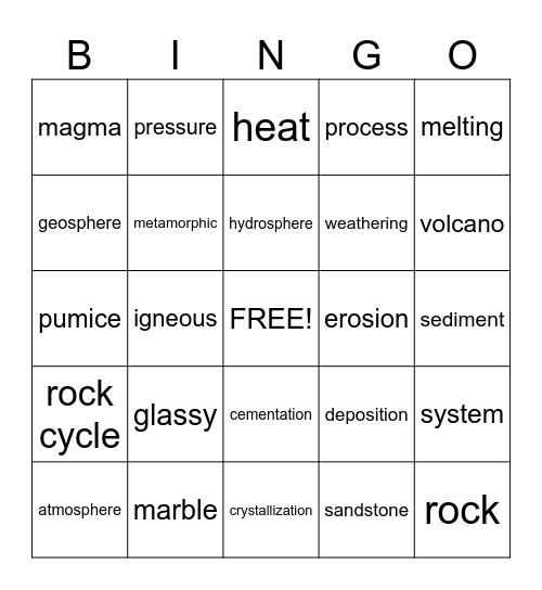 Earth's Materials Bingo Card