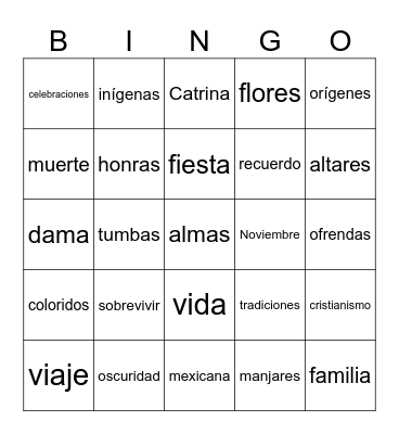 El día de Muertos Bingo Card