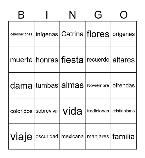 El día de Muertos Bingo Card
