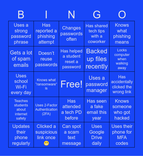 Cybersecurity Bingo Card