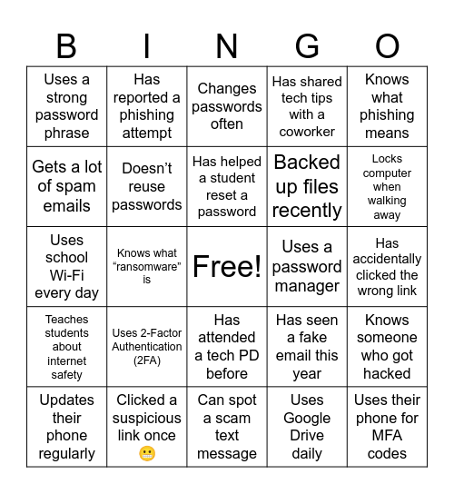 Cybersecurity Bingo Card