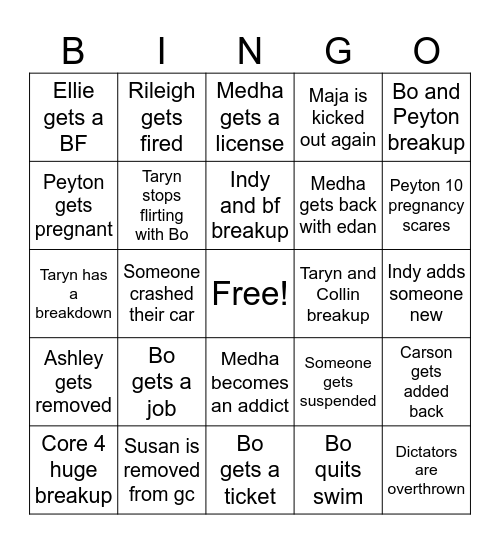 Faglets Bingo Card