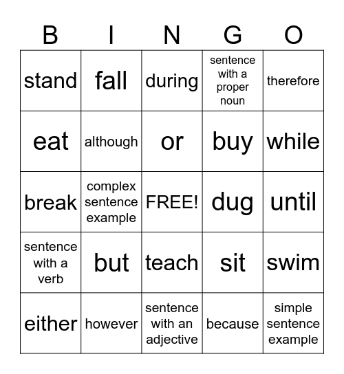 Conjunctions and Irregular and Sentences Bingo Card