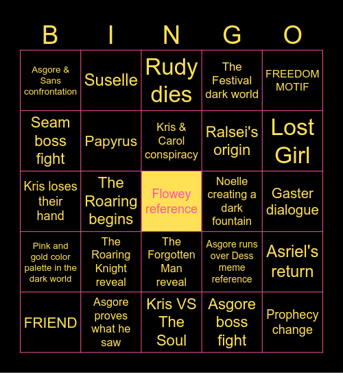 Deltarune Chapter 5 Bingo Card