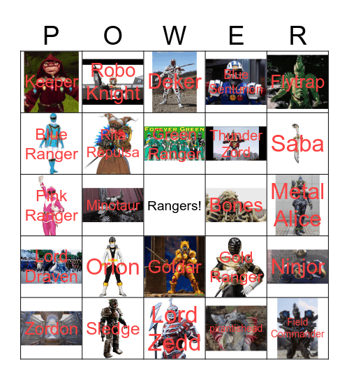 Power Rangers Bingo Card