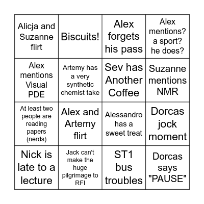rozzie franks first years Bingo Card