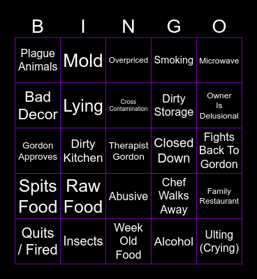 Kitchen Nightmares Bingo Card