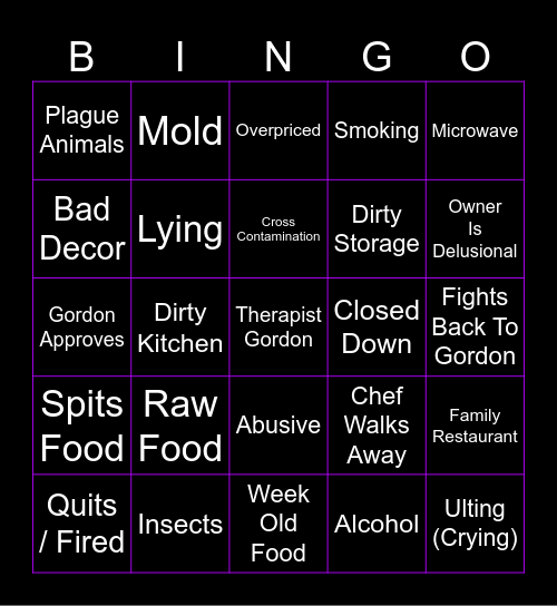 Kitchen Nightmares Bingo Card