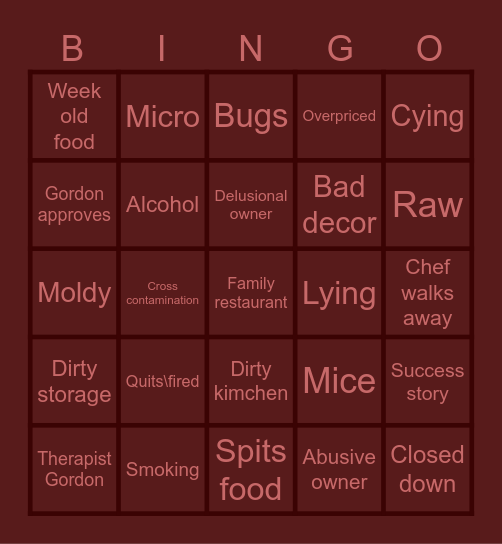 Gordon Bingo Card