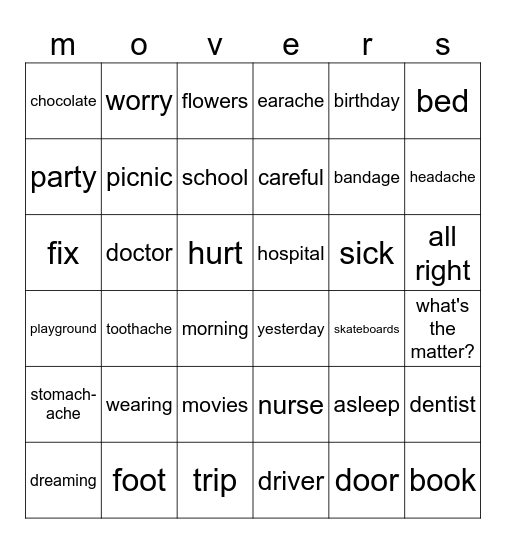 REVIEW Bingo (Movers 2) Bingo Card