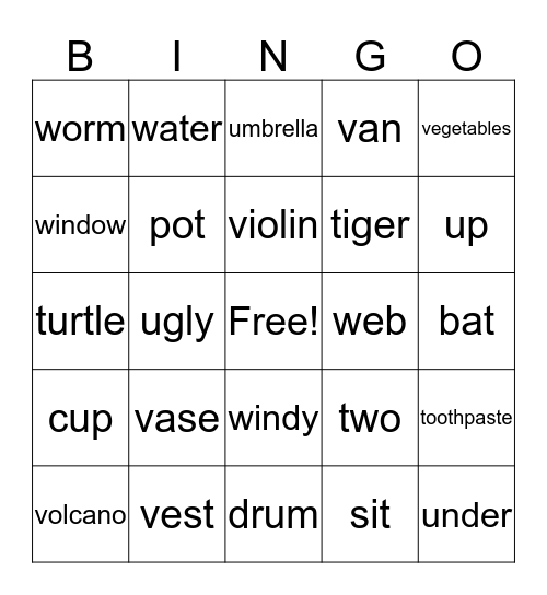 The Letter V and The Letter W Bingo Card