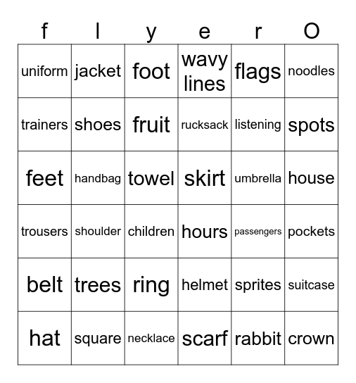 Review bingo - Flyers Ed. Bingo Card