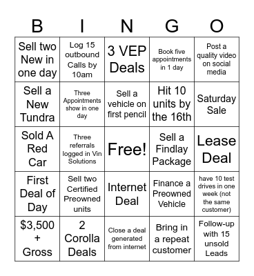 Toyota of Bradenton Demo Bingo Card