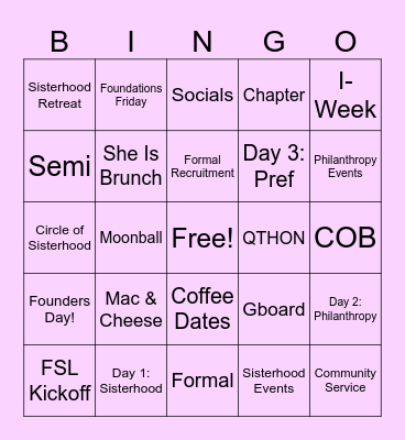 Sisterhood Bingo! Bingo Card