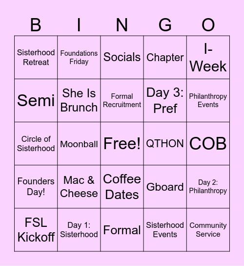 Sisterhood Bingo! Bingo Card