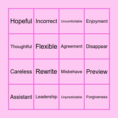 Vocabulary Bingo! Bingo Card