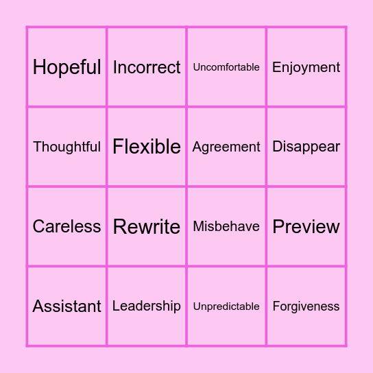 Vocabulary Bingo! Bingo Card