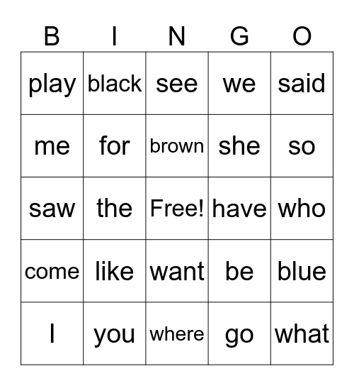 Red and Orange Words Bingo Card