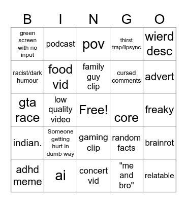 IG Reels Bingo Card
