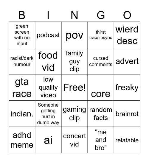 IG Reels Bingo Card