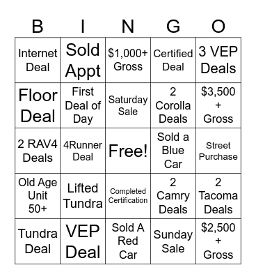 Toyota of Bradenton Bingo Card