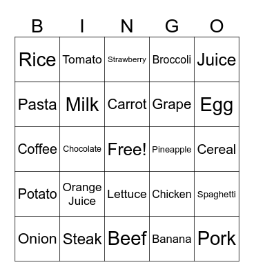 Food Bingo Card