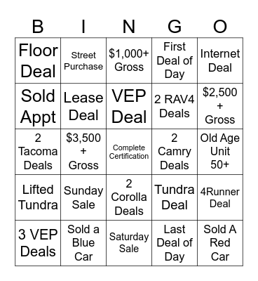 Toyota of Bradenton Bingo Card