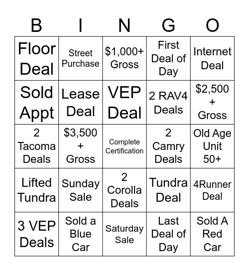 Toyota of Bradenton Bingo Card